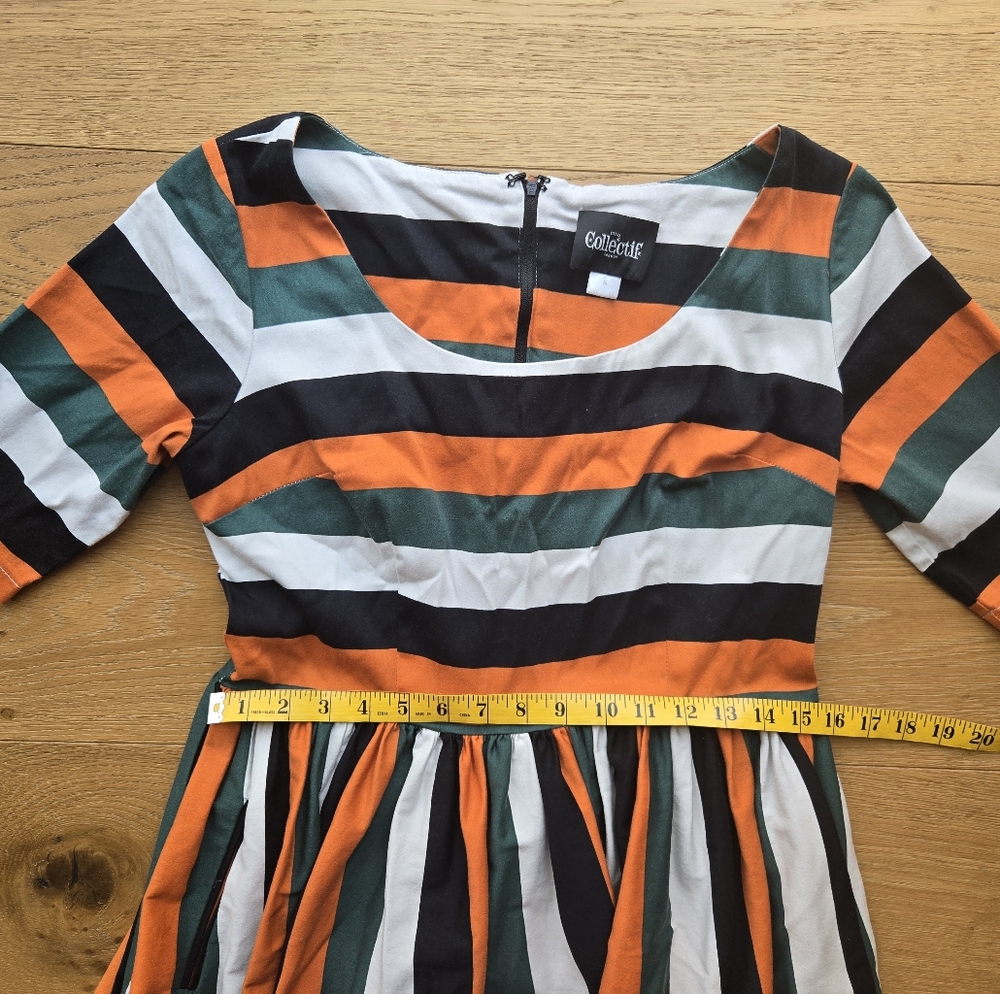 Unique Vintage/Collectif Amber Lea Pumpkin Stripe Dress Size M - Picture 12 of 16